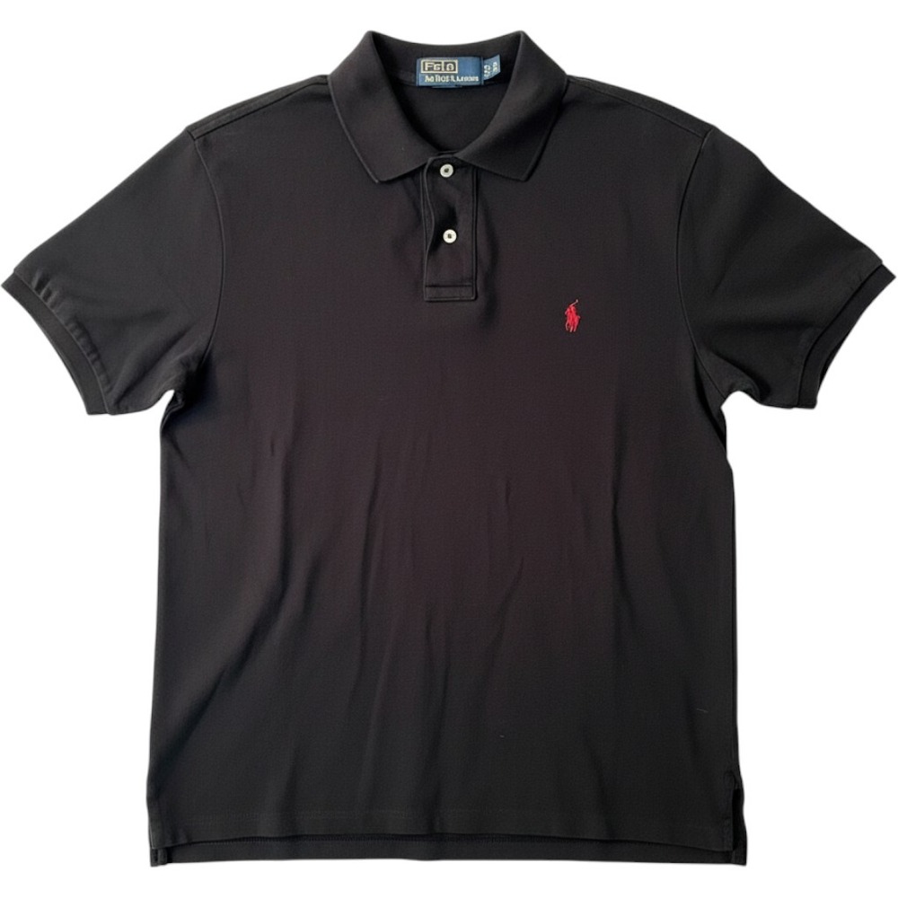 Polo Ralph Lauren Polo Shirt Mens L Black Good Custom Fit Red Pony Short Sleeve